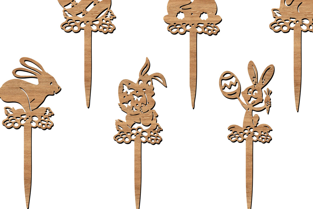 Intra απο ξύλο plywood 3mm-4mm πάχος - Σχέδια λέιζερ Πασχαλινά λαγουδάκια &amp; αυγά Δίασταση 6x6 cm INTRAFABR-113753932