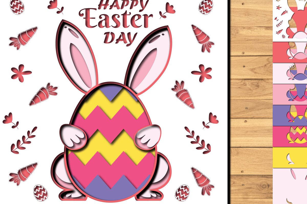 Intra απο ξύλο plywood 3mm-4mm πάχος -  3d Paper Cut  Easter Bunny Eggs Δίασταση 1200x1200 cm INTRAFABR-65395114