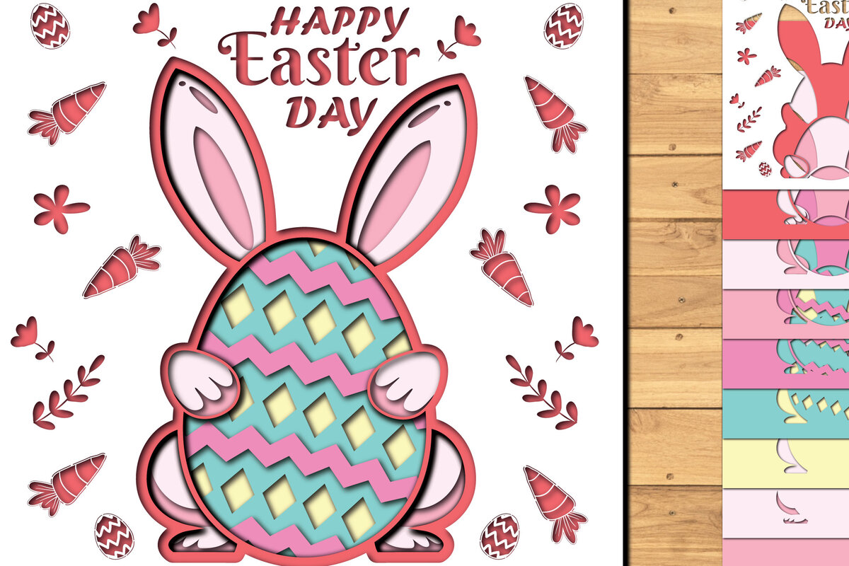 Intra απο ξύλο plywood 3mm-4mm πάχος -  3d Paper Cut  Easter Bunny Eggs Δίασταση 1200x1200 cm INTRAFABR-65321539