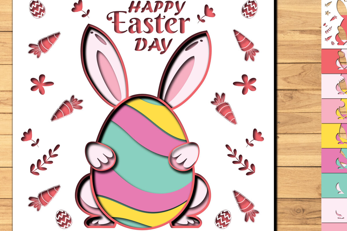 Intra απο ξύλο plywood 3mm-4mm πάχος -  3d Paper Cut  Easter Bunny Eggs Δίασταση 1200x1200 cm INTRAFABR-65394994