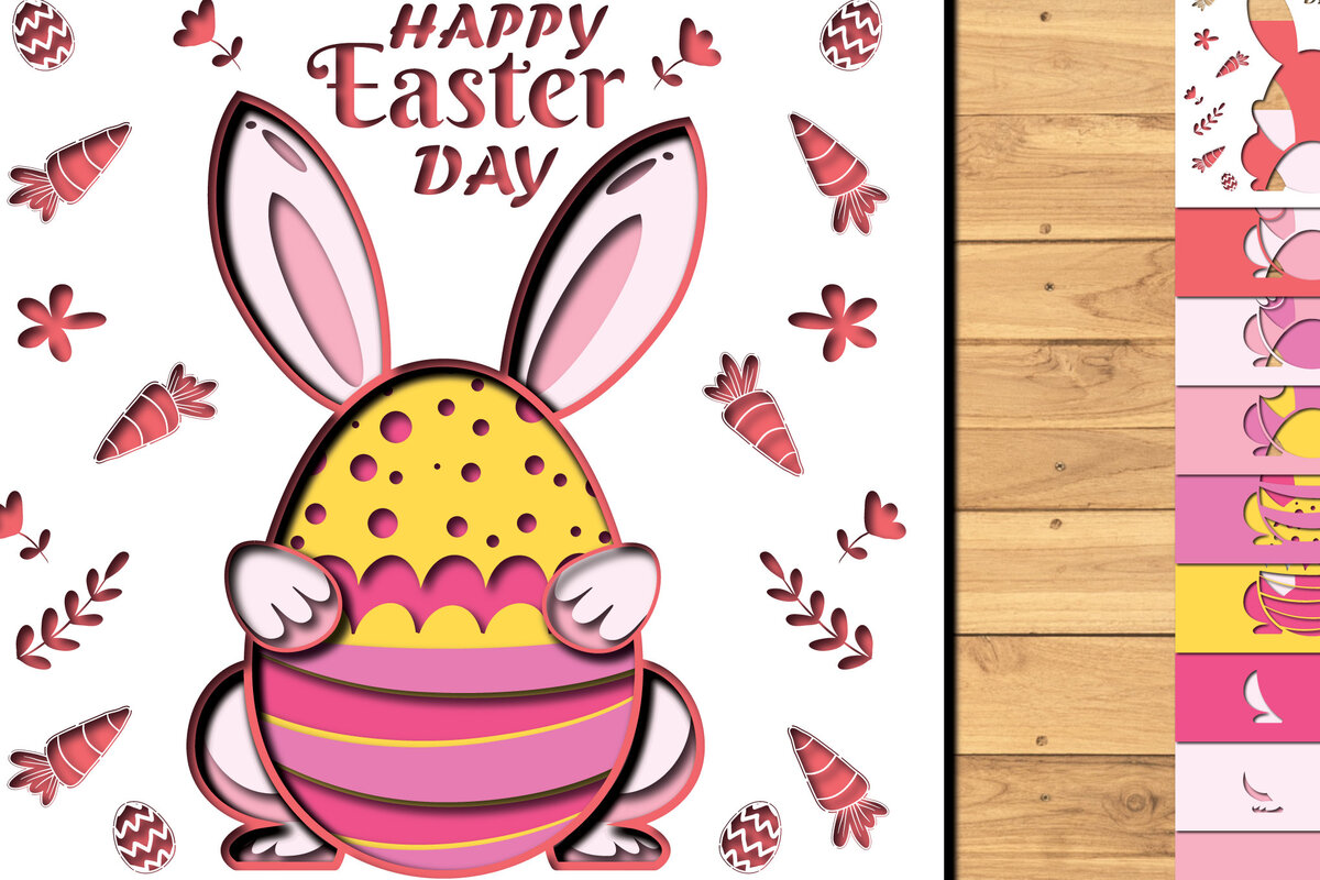 Intra απο ξύλο plywood 3mm-4mm πάχος -  3d Paper Cut  Easter Bunny Eggs Δίασταση 1200x1200 cm INTRAFABR-65395018