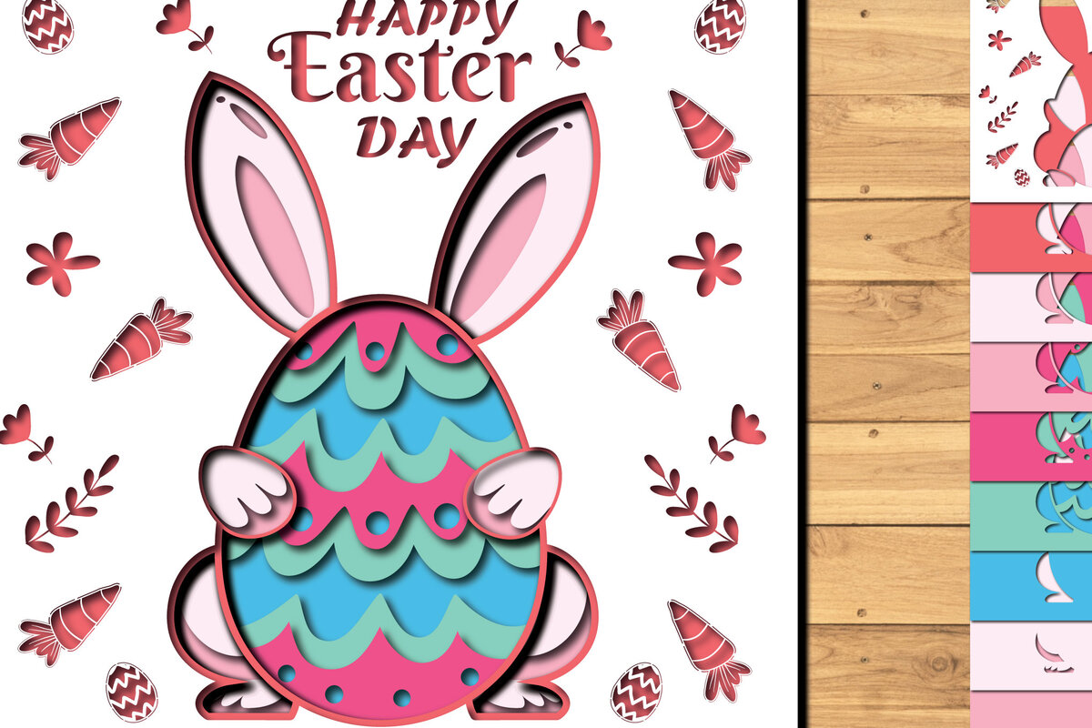 Intra απο ξύλο plywood 3mm-4mm πάχος -  3d Paper Cut  Easter Bunny Eggs Δίασταση 1200x1200 cm INTRAFABR-65395048