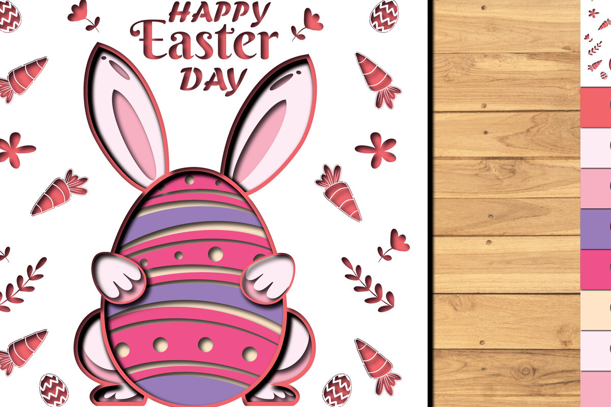 Intra απο ξύλο plywood 3mm-4mm πάχος -  3d Paper Cut  Easter Bunny Eggs Δίασταση 1200x1200 cm INTRAFABR-65395081