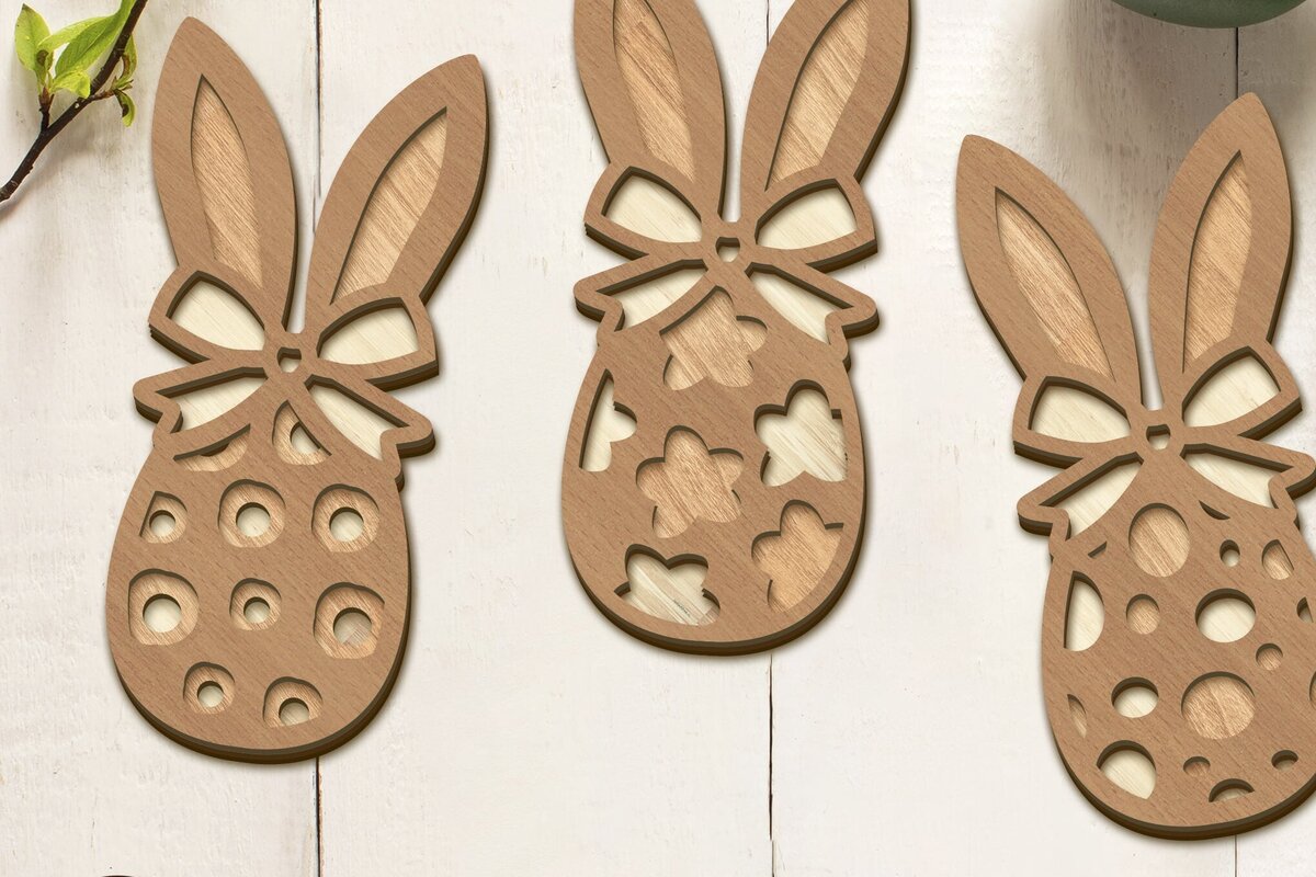 Intra απο ξύλο plywood 3mm-4mm πάχος - Πρότυπα χειροτεχνίας σετ πασχαλινών αυγών λαγουδάκι Δίασταση 5x6 cm INTRAFABR-90838399