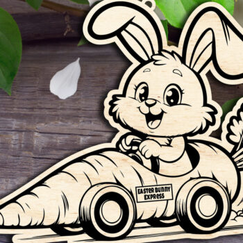 Intra απο ξύλο plywood 3mm-4mm πάχος - Πασχαλινό Bunny Express Carrot Car Δίασταση 4x4 cm INTRAFABR-93421074 - Image 1