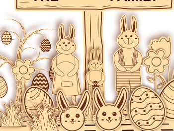 Intra απο ξύλο plywood 3mm-4mm πάχος -  με λέιζερ Family Bunny του Πάσχα Δίασταση 15x15 cm INTRAFABR-26020811 - Image 1