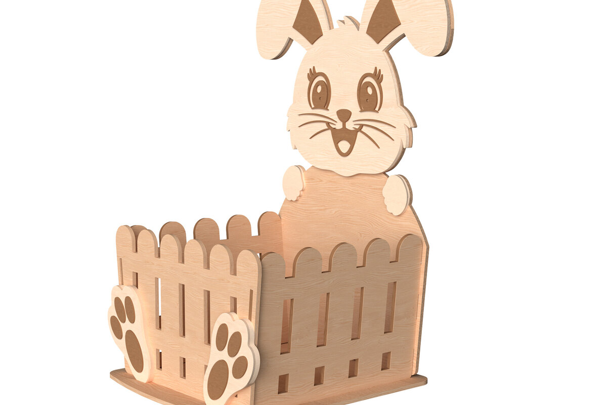 Intra απο ξύλο plywood 3mm-4mm πάχος - Πασχαλινό λαγουδάκι Fence Basket  Δίασταση 30x20 cm INTRAFABR-116142153