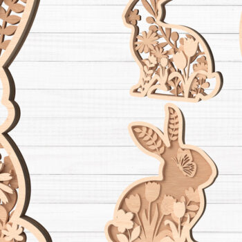 Intra απο ξύλο plywood 3mm-4mm πάχος - Πασχαλινό λαγουδάκι Floral Laser Cut Bundle Δίασταση 30x20 cm INTRAFABR-113692344 - Image 1