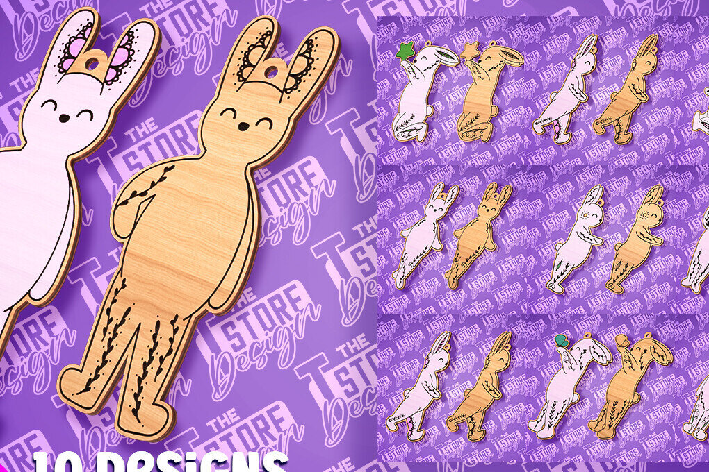 Intra απο ξύλο plywood 3mm-4mm πάχος - Σχέδιο κοπής με λέιζερ με ετικέτα δώρου Πάσχα λαγουδάκι Δίασταση 15x15 cm INTRAFABR-89113299