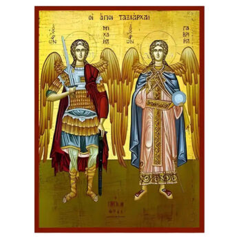 Εικόνα Ορθοδοξίας με περίγραμμα χρυσό σε ξύλο Φλαμουρίας  με  βάση Εικόνα Σύναξη Αρχαγγέλων Μιχαήλ και Γαβριήλ Χειροποίητη Ελληνορθόδοξη , Κρεμαστή πλάκα βυζαντινής τέχνης, χριστιανική τέχνη Διάσταση 10x7 cm (3,9 x 2,8 ίντσες) INTRAEK-670932 - Image 1