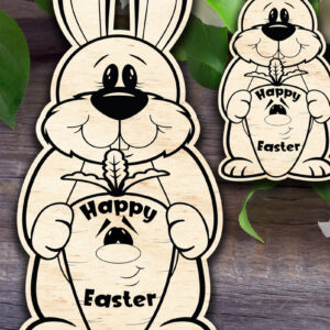 Intra απο ξύλο plywood 3mm-4mm πάχος - Πασχαλινό λαγουδάκι που κρατά καρότο Καλό Πάσχα Δίασταση 15x15 cm INTRAFABR-58149196