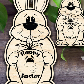 Intra απο ξύλο plywood 3mm-4mm πάχος - Πασχαλινό λαγουδάκι που κρατά καρότο Καλό Πάσχα Δίασταση 15x15 cm INTRAFABR-58149196 - Image 1