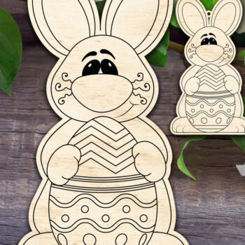 Intra απο ξύλο plywood 3mm-4mm πάχος - Πασχαλινό λαγουδάκι που κρατά Πασχαλινό αυγό 2 μεγεθών Δίασταση 15x15 cm INTRAFABR-58147566 - Image 1