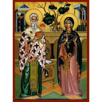 Εικόνα Ορθοδοξίας με περίγραμμα χρυσό σε ξύλο Φλαμουρίας με βάση Εικόνα ΑΓΙΟΙ ΚΥΠΡΙΑΝΟΣ, ΙΕΡΟΜΑΡΤΥΣ, ΕΠΙΣΚΟΠΟΣ ΚΑΡΧΗΔΟΝΟΣ ΚΑΙ ΙΟΥΣΤΙΝΗ, ΠΑΡΘΕΝΟΜΑΡΤΥΣ, ΝΙΚΟΜΗΔΕΙΑΣ, ΟΛΟΣΩΜΟΙ Χειροποίητη Ελληνορθόδοξη εικόνα του Ιησού Χριστού, Κρεμαστή πλάκα βυζαντινής τέχνης, χριστιανική τέχνη Διάσταση 40x30 cm (10,2x7,9 ίντσες) INTRAEK-1447757865161 - Image 1