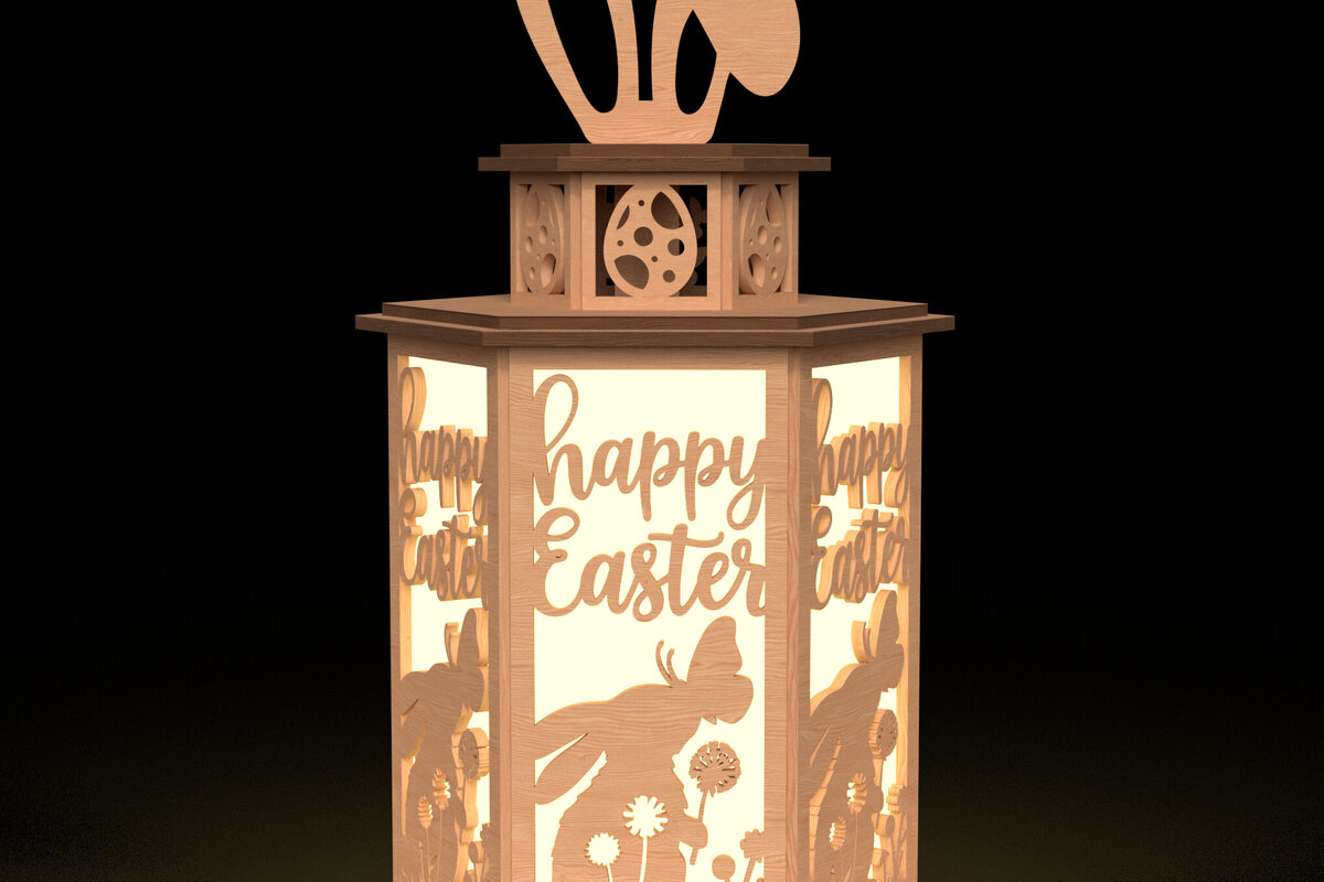Intra απο ξύλο plywood 3mm-4mm πάχος - Πασχαλινό λαγουδάκι Φανάρι με λέιζερ Δίασταση 30x20 cm INTRAFABR-115570431