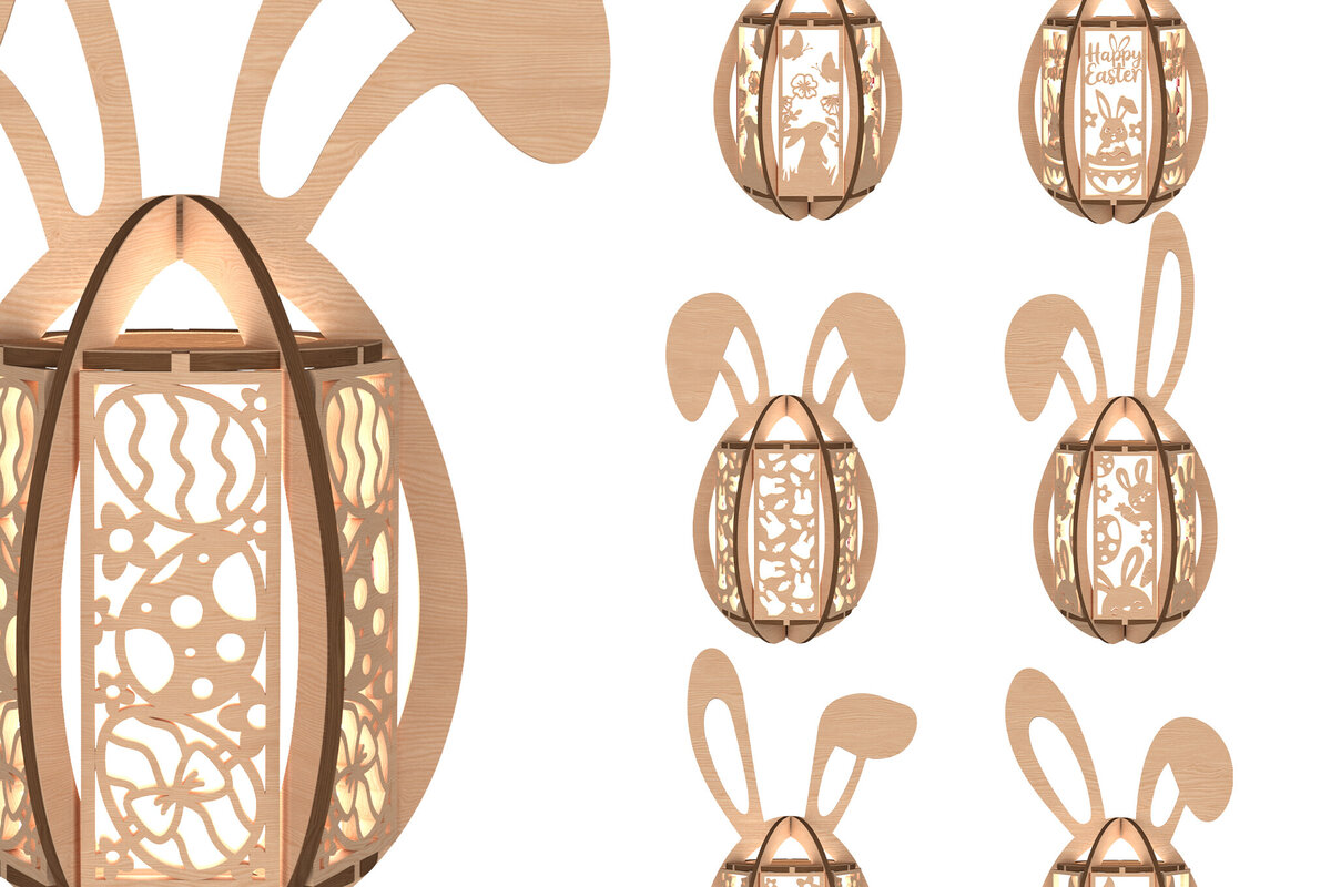 Intra απο ξύλο plywood 3mm-4mm πάχος - Πακέτο κοπής με λέιζερ με φανάρι Πάσχας Λαγουδάκι Δίασταση 30x20 cm INTRAFABR-113992143