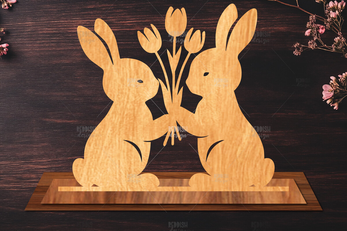 Intra απο ξύλο plywood 3mm-4mm πάχος - Στάση κοπής με λέιζερ Easter Bunny  Δίασταση 15x15 cm INTRAFABR-116621356