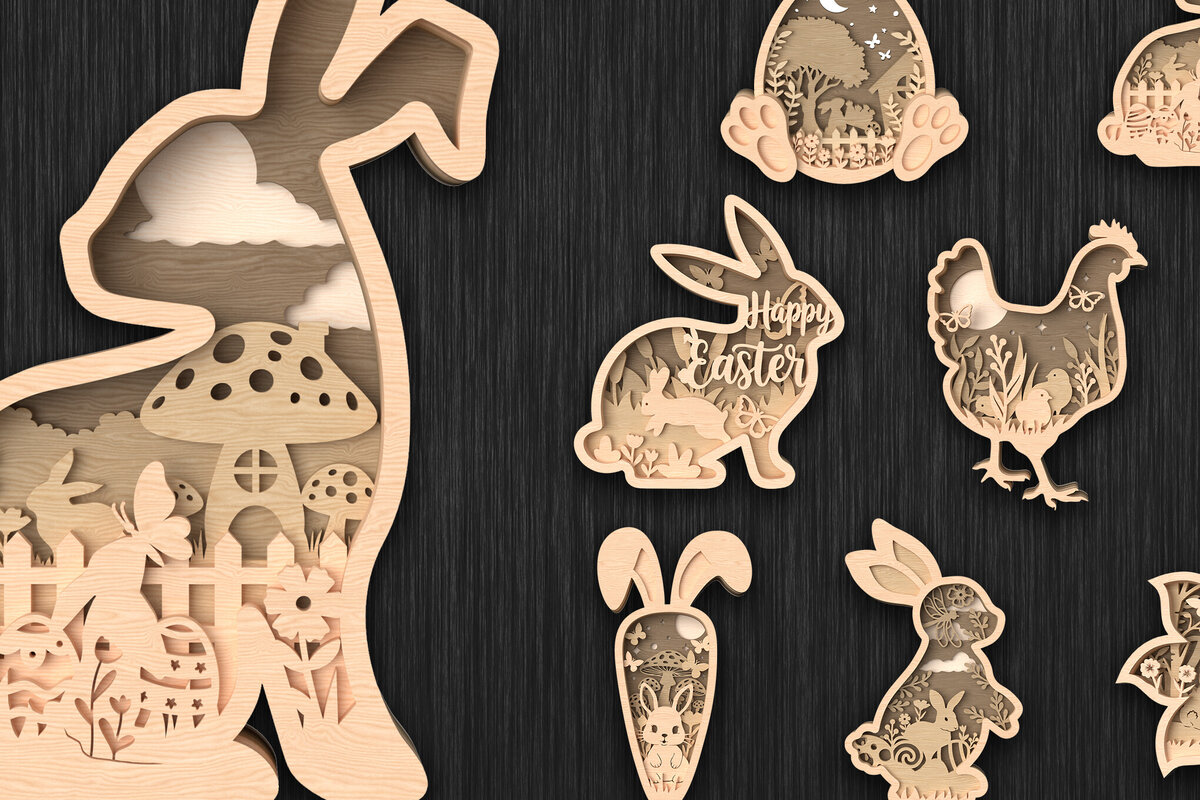 Intra απο ξύλο plywood 3mm-4mm πάχος - Πακέτο  με στρώματα Easter Bunny Δίασταση 15x15 cm INTRAFABR-115700963