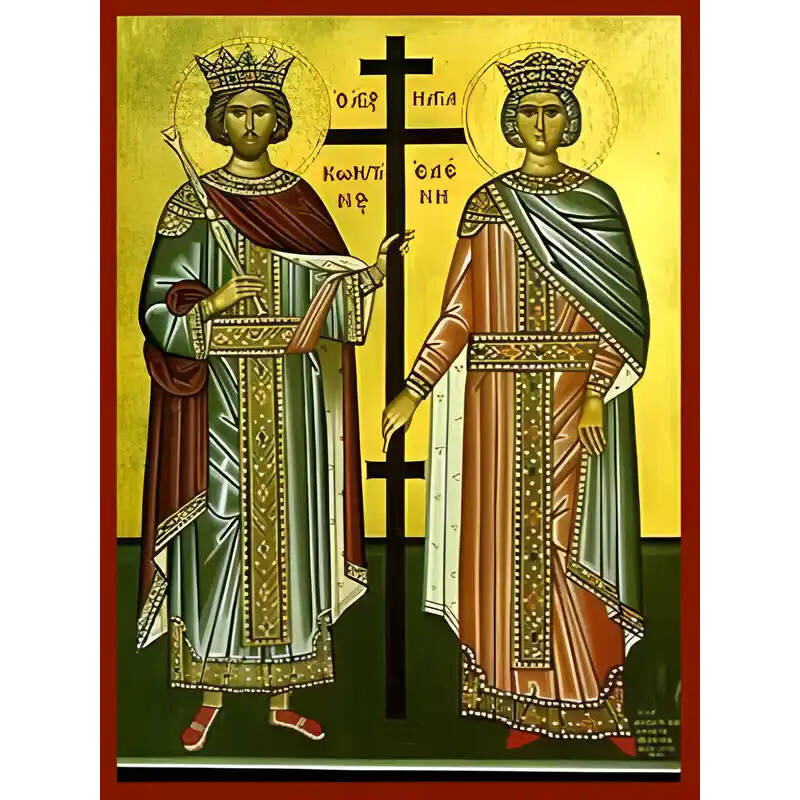 Εικόνα Ορθοδοξίας με περίγραμμα χρυσό σε ξύλο Φλαμουρίας  με  βάση Εικόνα ΑΓΙΟΙ ΚΩΝΣΤΑΝΤΙΝΟΣ ΚΑΙ ΕΛΕΝΗ, ΟΛΟΣΩΜΟΙ Χειροποίητη Ελληνορθόδοξη εικόνα του Ιησού Χριστού, Κρεμαστή πλάκα βυζαντινής τέχνης, χριστιανική τέχνη Διάσταση 40x30 cm (10,2x7,9 ίντσες)  INTRAEK-1447757865160