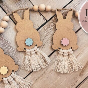 Intra απο ξύλο plywood 3mm-4mm πάχος - Πασχαλινό λαγουδάκι Macrame Garland  Δίασταση 4x4 cm INTRAFABR-72641831 - Image 1