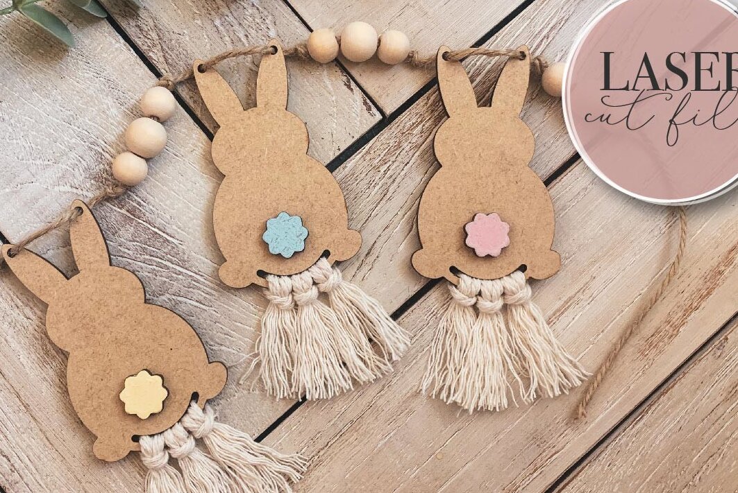 Intra απο ξύλο plywood 3mm-4mm πάχος - Πασχαλινό λαγουδάκι Macrame Garland  Δίασταση 4x4 cm INTRAFABR-72641831