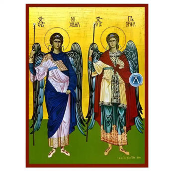 Εικόνα Ορθοδοξίας με περίγραμμα χρυσό σε ξύλο Φλαμουρίας  με  βάση Εικόνα Σύναξη Αρχαγγέλων Μιχαήλ και Γαβριήλ Χειροποίητη Ελληνορθόδοξη , Κρεμαστή πλάκα βυζαντινής τέχνης, χριστιανική τέχνη Διάσταση 10x7 cm (3,9 x 2,8 ίντσες) INTRAEK-670930 - Image 1