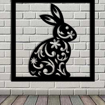 Intra απο ξύλο plywood 3mm-4mm πάχος - Easter Bunny Μεταλλική Τέχνη τοίχου με λέιζερ Δίασταση 40x50 cm INTRAFABR-116939852 - Image 3