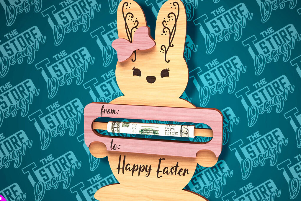 Intra απο ξύλο plywood 3mm-4mm πάχος - Easter Bunny Money Holder Laser Cut |CNC Δίασταση 15x15 cm INTRAFABR-89113345