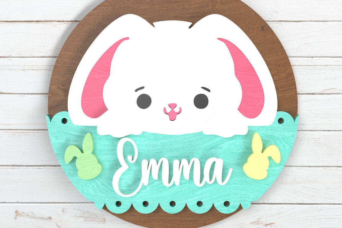 Intra απο ξύλο plywood 3mm-4mm πάχος - Πινακίδα ονόματος Πάσχα λαγουδάκι -  με λέιζερ Δίασταση 6x6 cm INTRAFABR-116574376