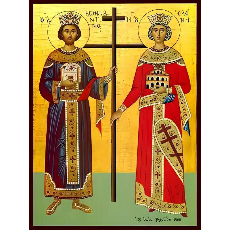 Εικόνα Ορθοδοξίας με περίγραμμα χρυσό σε ξύλο Φλαμουρίας  με  βάση Εικόνα ΑΓΙΟΙ ΚΩΝΣΤΑΝΤΙΝΟΣ ΚΑΙ ΕΛΕΝΗ, ΟΛΟΣΩΜΟΙ Χειροποίητη Ελληνορθόδοξη εικόνα του Ιησού Χριστού, Κρεμαστή πλάκα βυζαντινής τέχνης, χριστιανική τέχνη Διάσταση 40x30 cm (10,2x7,9 ίντσες)  INTRAEK-1447757865159