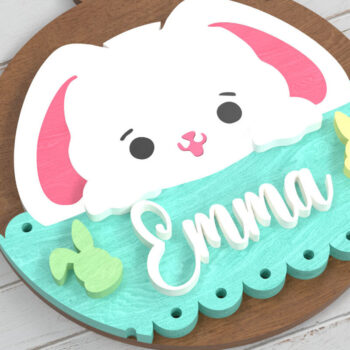 Intra απο ξύλο plywood 3mm-4mm πάχος - Πινακίδα ονόματος Πάσχα λαγουδάκι -  με λέιζερ Δίασταση 6x6 cm INTRAFABR-116574376 - Image 4