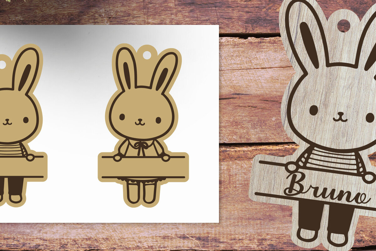 Intra απο ξύλο plywood 3mm-4mm πάχος - Ετικέτα ονόματος Πάσχα Λαγουδάκι | Πασχαλινό στολίδι Δίασταση 6x6 cm INTRAFABR-117466773