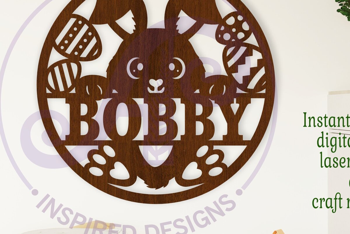 Intra απο ξύλο plywood 3mm-4mm πάχος - Πινακίδα τέχνης τοίχου με όνομα Πάσχα λαγουδάκι,  Δίασταση 40x50 cm INTRAFABR-113482456