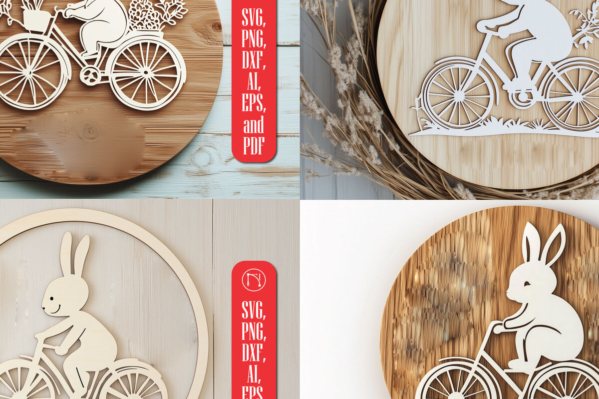 Intra απο ξύλο plywood 3mm-4mm πάχος - Πασχαλινό λαγουδάκι σε δέσμη  ποδηλάτου Δίασταση 4x4 cm INTRAFABR-117889034