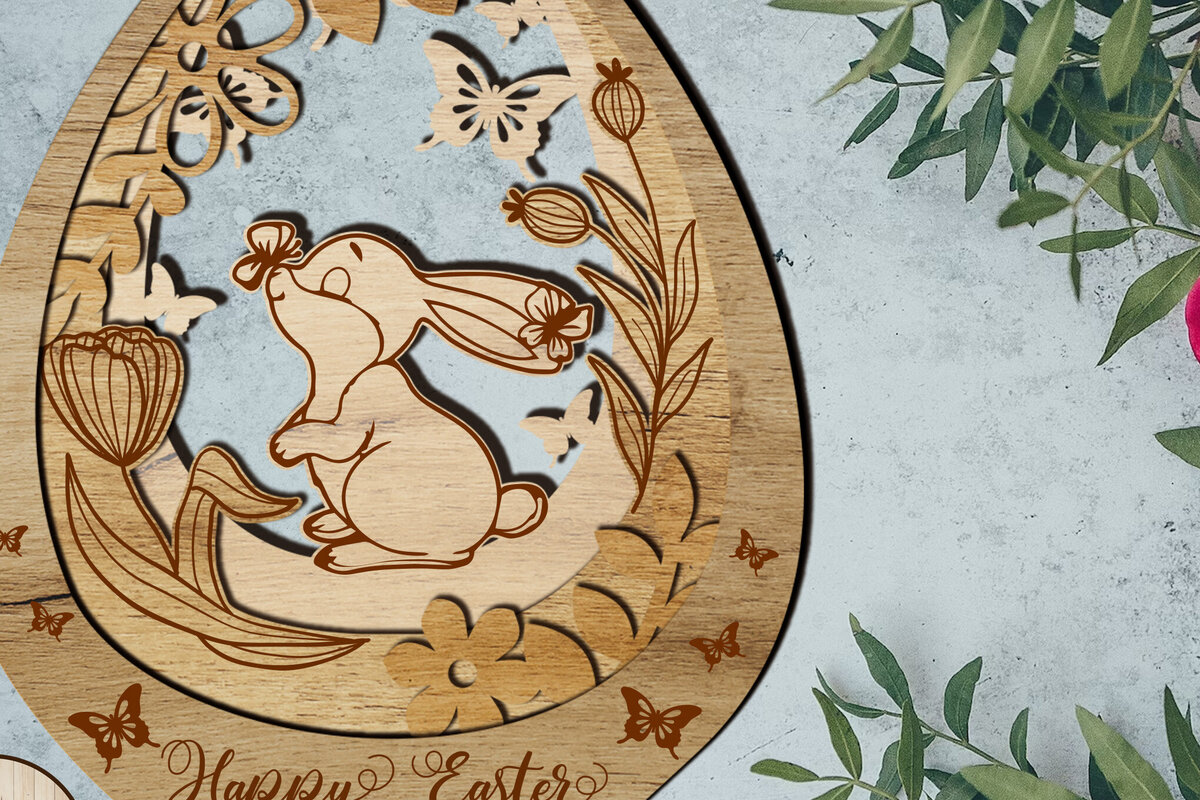 Intra απο ξύλο plywood 3mm-4mm πάχος - Στολίδι Πασχαλινό Λαγουδάκι, Διακοσμητικό Αυγό Δίασταση 5x6 cm INTRAFABR-87434867