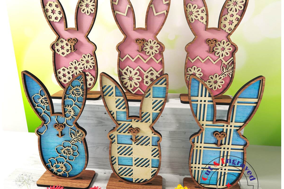 Intra απο ξύλο plywood 3mm-4mm πάχος - Σετ πασχαλινό λαγουδάκι στολίδι Δίασταση 6x6 cm INTRAFABR-26443393