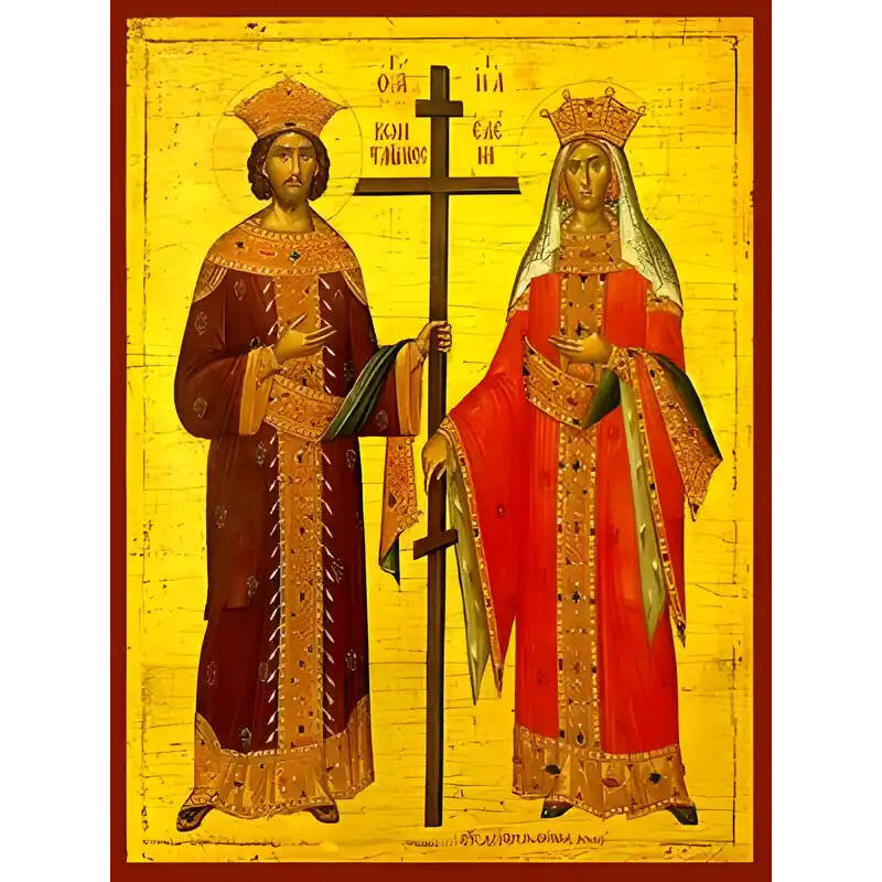 Εικόνα Ορθοδοξίας με περίγραμμα χρυσό σε ξύλο Φλαμουρίας  με  βάση Εικόνα ΑΓΙΟΙ ΚΩΝΣΤΑΝΤΙΝΟΣ ΚΑΙ ΕΛΕΝΗ, ΟΛΟΣΩΜΟΙ Χειροποίητη Ελληνορθόδοξη εικόνα του Ιησού Χριστού, Κρεμαστή πλάκα βυζαντινής τέχνης, χριστιανική τέχνη Διάσταση 40x30 cm (10,2x7,9 ίντσες)  INTRAEK-1447757865158