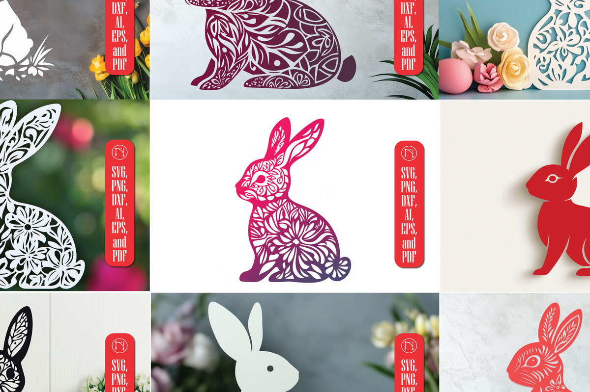 Intra απο ξύλο plywood 3mm-4mm πάχος - Πασχαλινό λαγουδάκι Paper Cut  Bundle Δίασταση 4x4 cm INTRAFABR-115508008