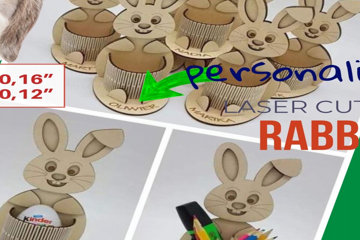 Intra απο ξύλο plywood 3mm-4mm πάχος - Easter Bunny Personalized Desk Organizer Δίασταση 4x4 cm INTRAFABR-114245726