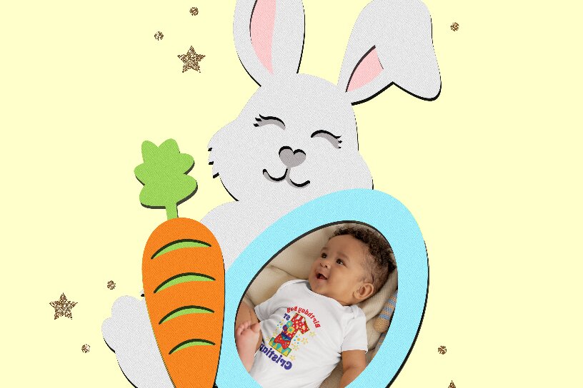 Intra απο ξύλο plywood 3mm-4mm πάχος - Πάσχα λαγουδάκι κορνίζα Δίασταση 20x25 cm INTRAFABR-89450698