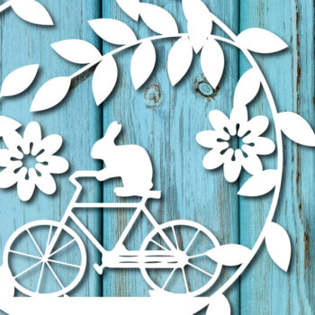 Intra απο ξύλο plywood 3mm-4mm πάχος - Paper Bunny Ride Paper Cut Decor  Δίασταση 15x15 cm INTRAFABR-25534098 - Image 1
