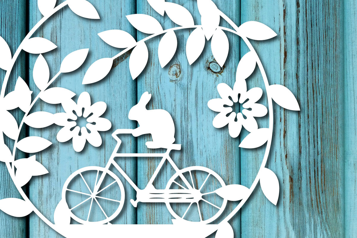 Intra απο ξύλο plywood 3mm-4mm πάχος - Paper Bunny Ride Paper Cut Decor  Δίασταση 15x15 cm INTRAFABR-25534098