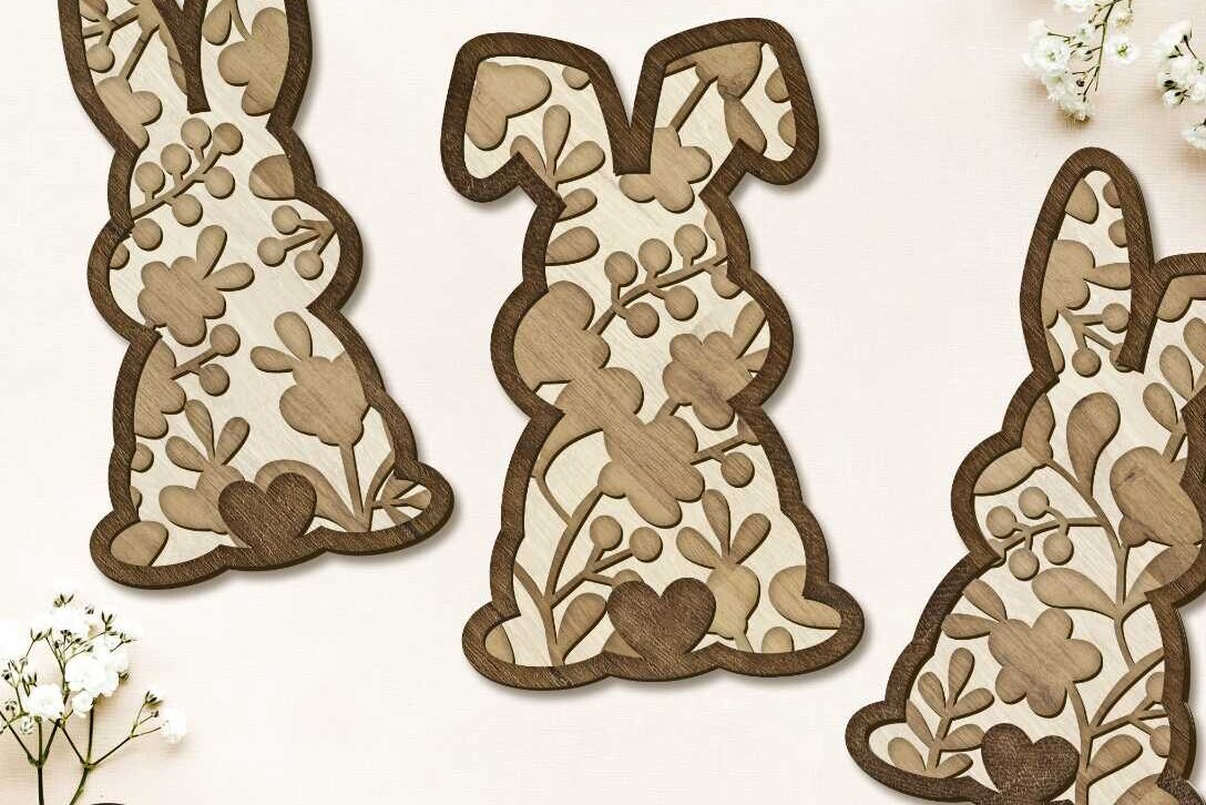 Intra απο ξύλο plywood 3mm-4mm πάχος - Σετ Πασχαλινό Λαγουδάκι, Διακόσμηση πολλαπλών στρώσεων Δίασταση 34x7 cm INTRAFABR-89557953