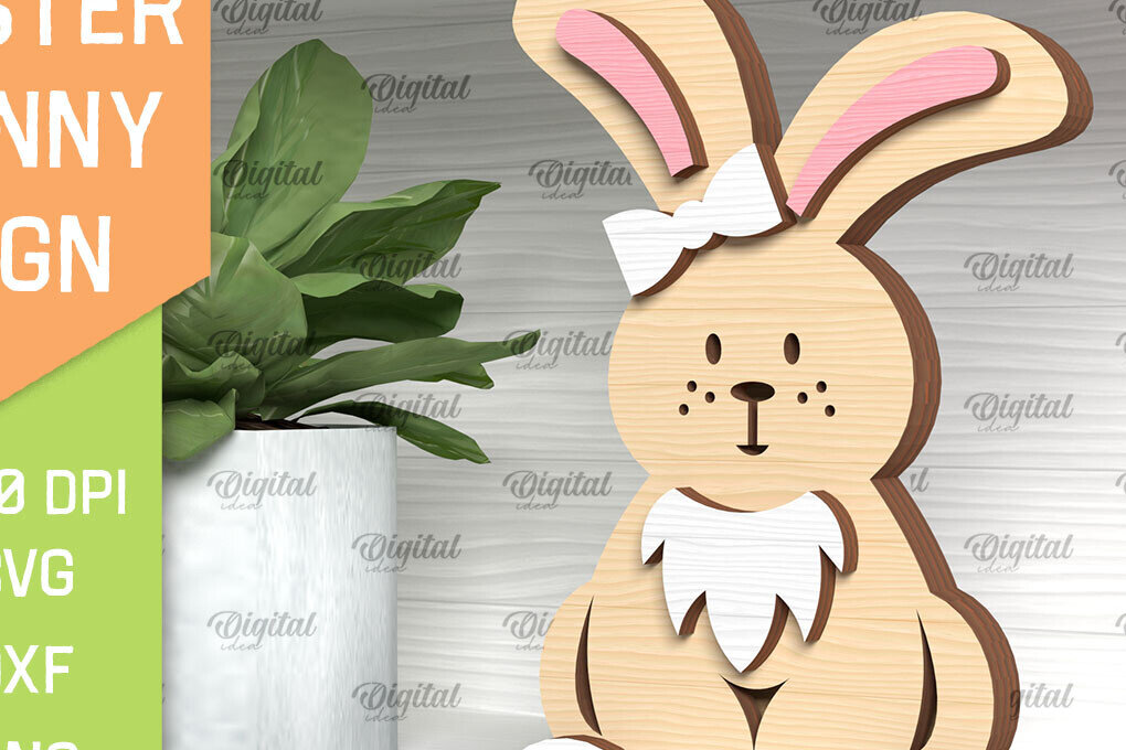 Intra απο ξύλο plywood 3mm-4mm πάχος - Πασχαλινό λαγουδάκι . Τρισδιάστατη  Δίασταση 15x15 cm INTRAFABR-91366206