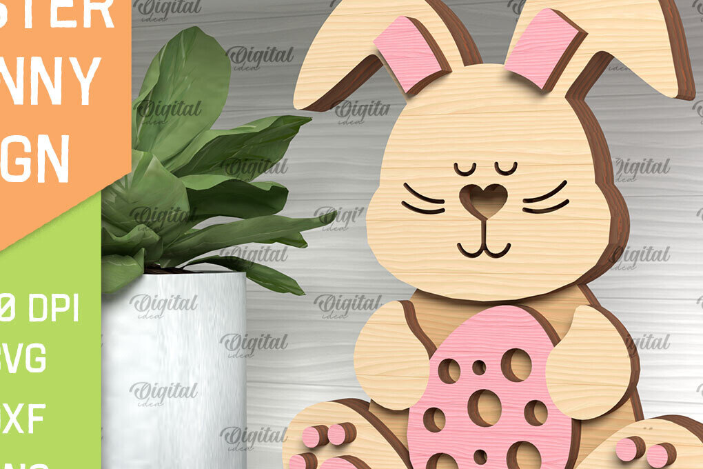 Intra απο ξύλο plywood 3mm-4mm πάχος - Πασχαλινό λαγουδάκι . Τρισδιάστατη  Δίασταση 15x15 cm INTRAFABR-91365798