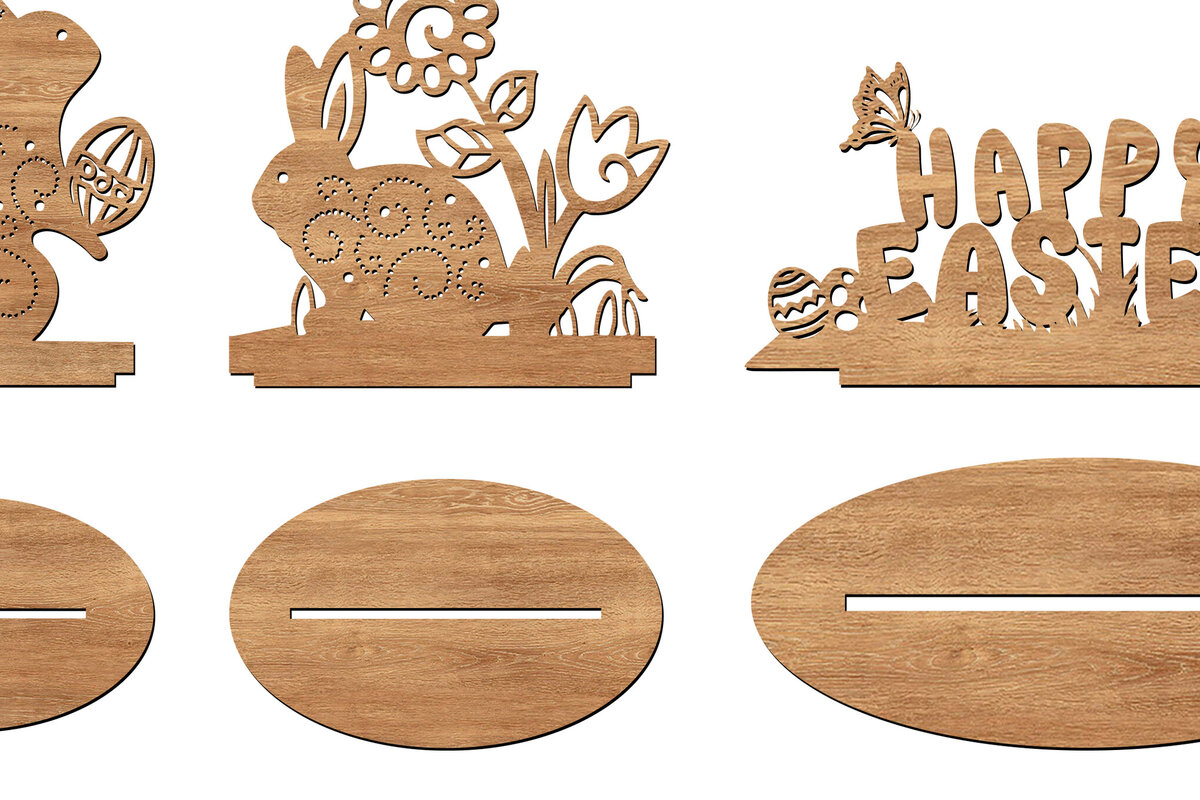 Intra απο ξύλο plywood 3mm-4mm πάχος - Κοπές λέιζερ Easter Bunny Standees Δίασταση 6x6 cm INTRAFABR-113753884