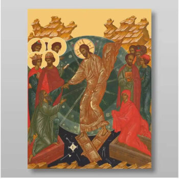 Εικόνα Ορθοδοξίας με περίγραμμα χρυσό σε ξύλο Φλαμουρίας  με  βάση Ανάσταση Χριστού. Το Harrowing of Hades Χειροποίητη Ελληνορθόδοξη , Κρεμαστή πλάκα βυζαντινής τέχνης, χριστιανική τέχνη Διάσταση 15x11 cm (5,9 x 4,3 ίντσες) INTRAEK-2955 - Image 1