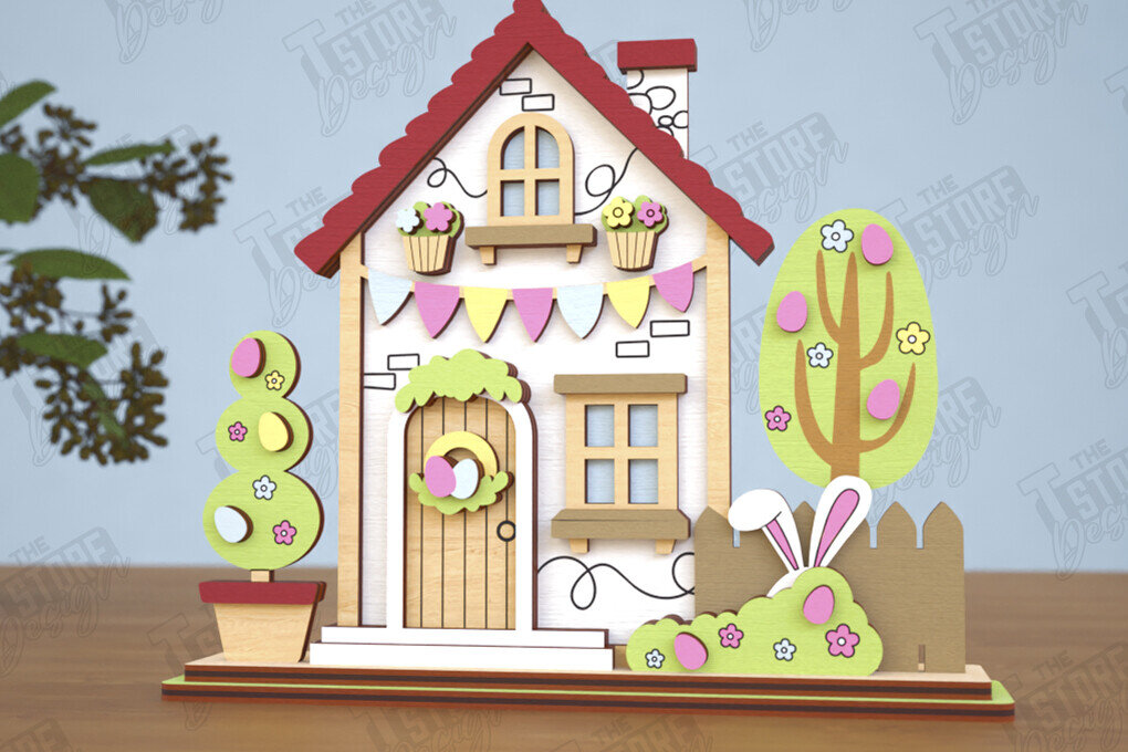 Intra απο ξύλο plywood 3mm-4mm πάχος - Πασχαλινό λαγουδάκι Standing House|Διακόσμηση Πάσχας Δίασταση 15x15 cm INTRAFABR-116407271