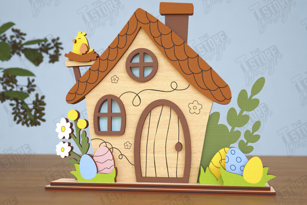 Intra απο ξύλο plywood 3mm-4mm πάχος - Πασχαλινό λαγουδάκι Standing House|Διακόσμηση Πάσχας Δίασταση 15x15 cm INTRAFABR-116407304