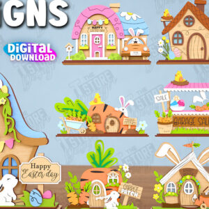 Intra απο ξύλο plywood 3mm-4mm πάχος - Πασχαλινό λαγουδάκι Standing Houses Bundle |CNC Δίασταση 15x15 cm INTRAFABR-116407605